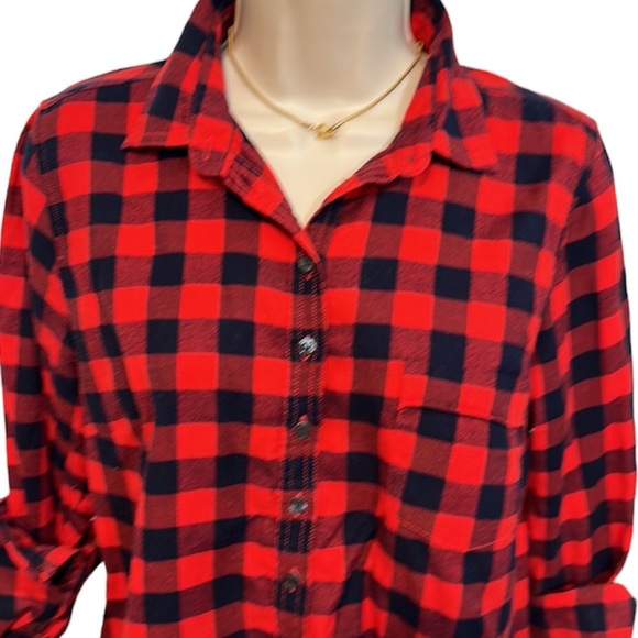 J. Crew Red & Navy Plaid Flannel Popover - Picture 3 of 4